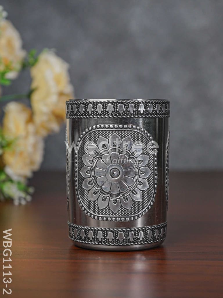 Silver Oxidized Stainless Steel Glass - WBG1113-2