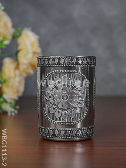 Silver Oxidized Stainless Steel Glass - WBG1113-2