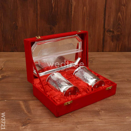 Silver Plated Set of 2 Glass with Plate - W3721