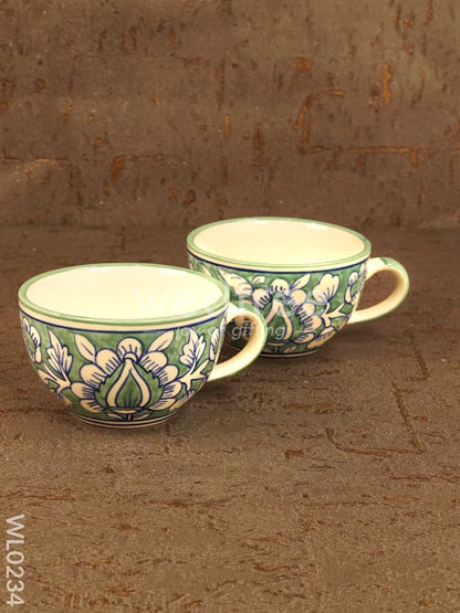 Soup Mug - Green Mughal (Hand painted) - Set of 2 - WL0234