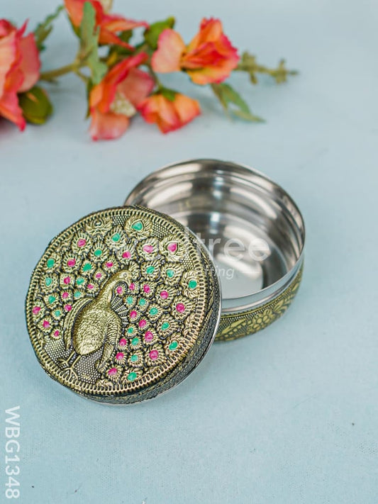 Stainless Steel Box with Peacock Design - WBG1348