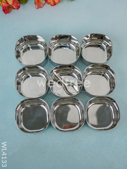 Stainless steel Silver Oxidised Masala Box - WL4133