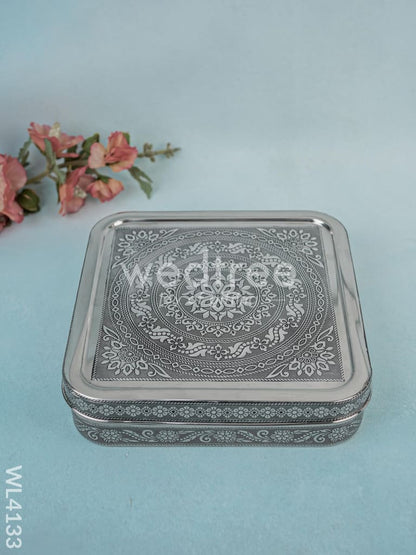 Stainless steel Silver Oxidised Masala Box - WL4133