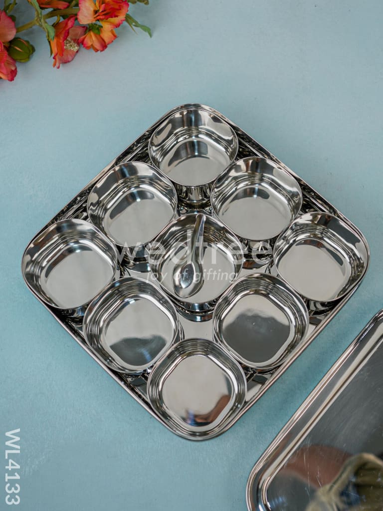 Stainless steel Silver Oxidised Masala Box - WL4133