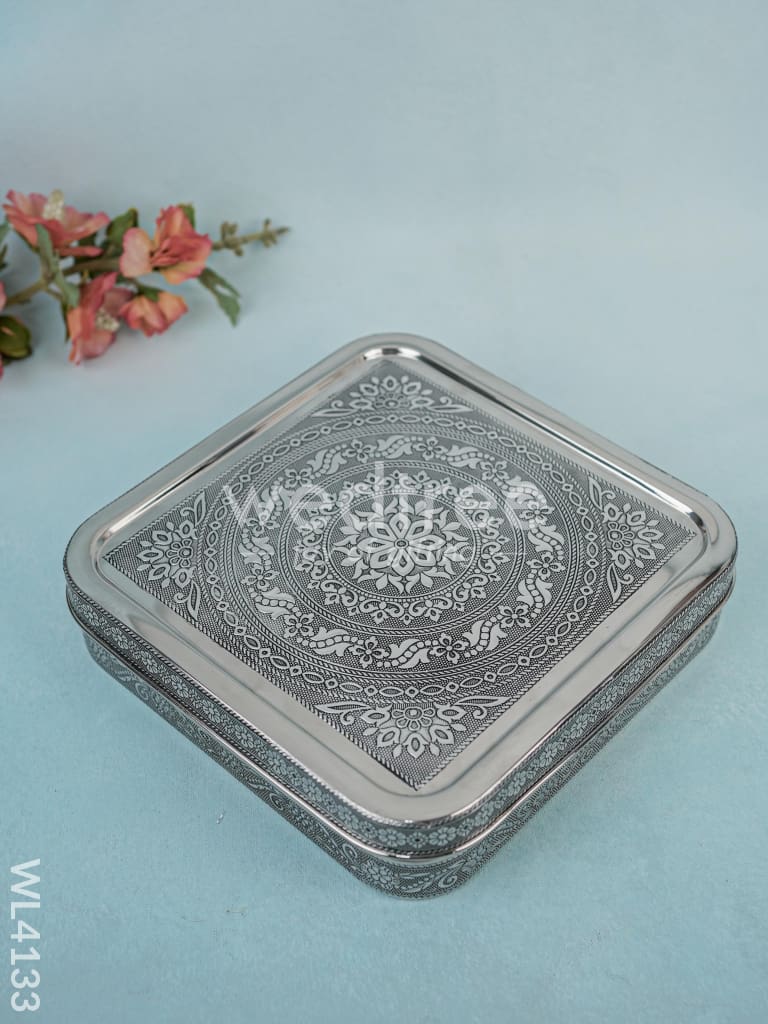Stainless steel Silver Oxidised Masala Box - WL4133