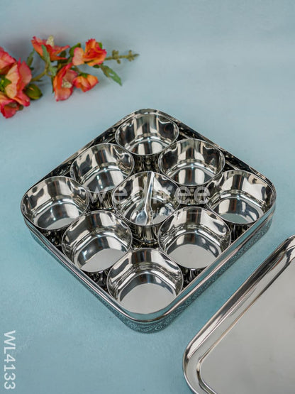 Stainless steel Silver Oxidised Masala Box - WL4133