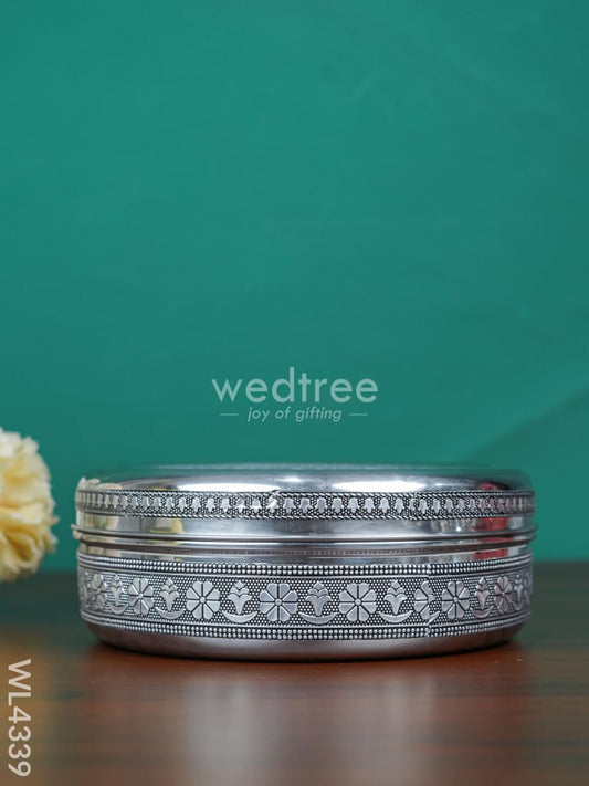 Stainless Steel Silver Oxidised Masala Box - WL4339