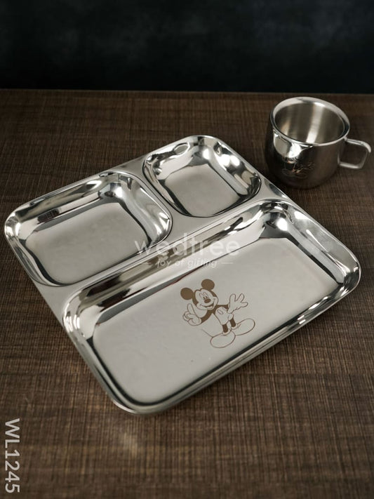 Stainless Steel Kids Plate with Cup - WL1245