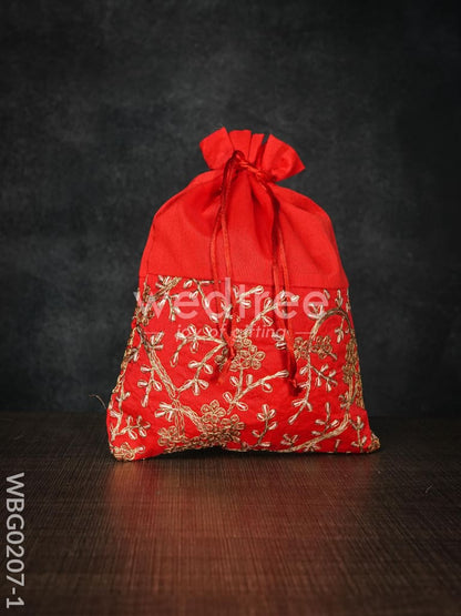String Bag Floral Design with Embroidery Work - 8 x 11 Inches - WBG0207
