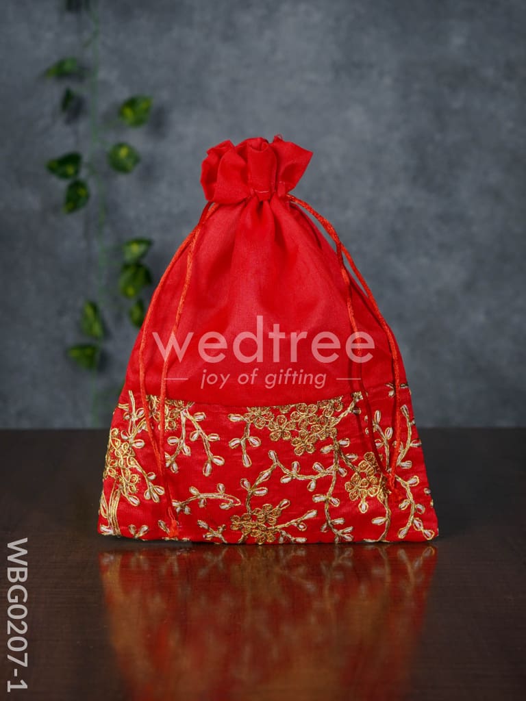 String Bag Floral Design with Embroidery Work - 8 x 11 Inches - WBG0207