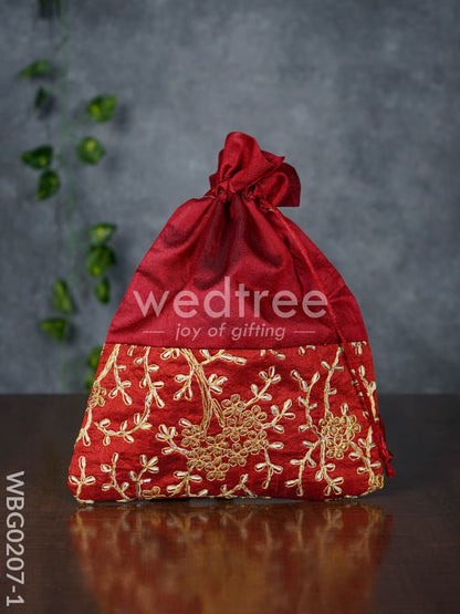 String Bag Floral Design with Embroidery Work - 8 x 11 Inches - WBG0207
