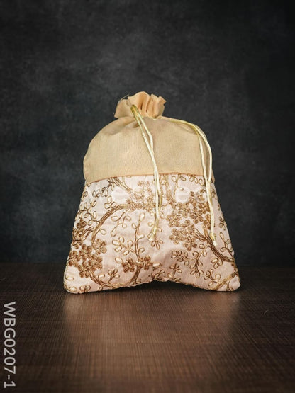 String Bag Floral Design with Embroidery Work - 8 x 11 Inches - WBG0207