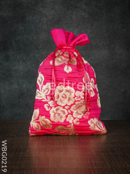 String Bag with Golden Floral Prints -6  x 9 Inches - WBG0219