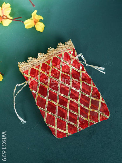 String Bag with Golden Lace - 7 x 5 inch - WBG1629