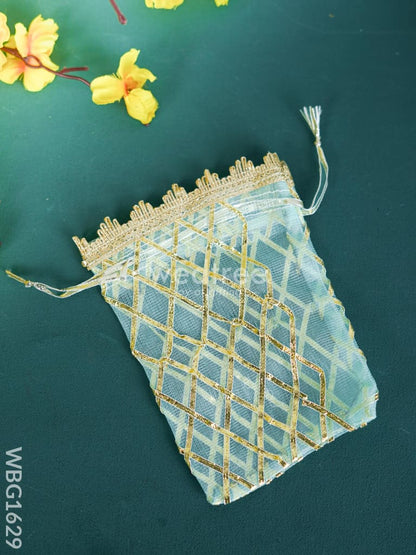String Bag with Golden Lace - 7 x 5 inch - WBG1629