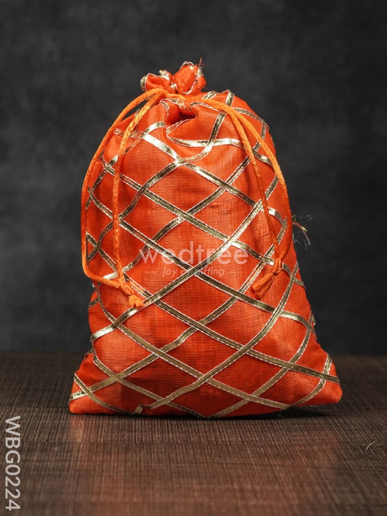 String Bag with Golden lace work - 6 x 9 Inches - WBG0224
