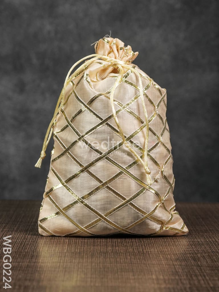 String Bag with Golden lace work - 6 x 9 Inches - WBG0224
