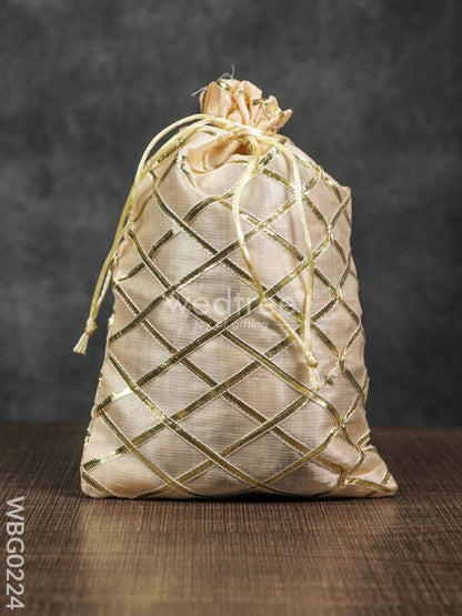 String Bag with Golden lace work - 6 x 9 Inches - WBG0224