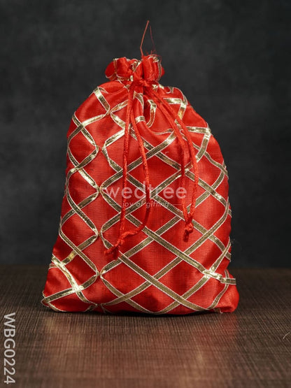 String Bag with Golden lace work - 6 x 9 Inches - WBG0224