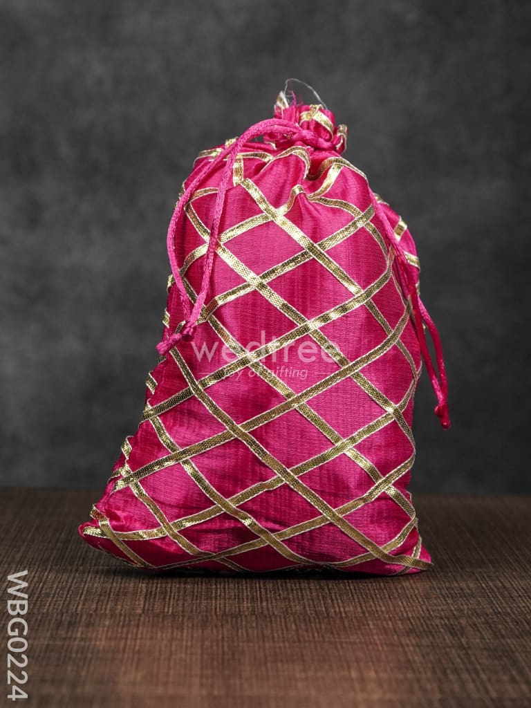 String Bag with Golden lace work - 6 x 9 Inches - WBG0224