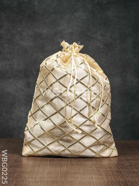 String Bag with Golden lace work - 8 x 11 Inches - WBG0225