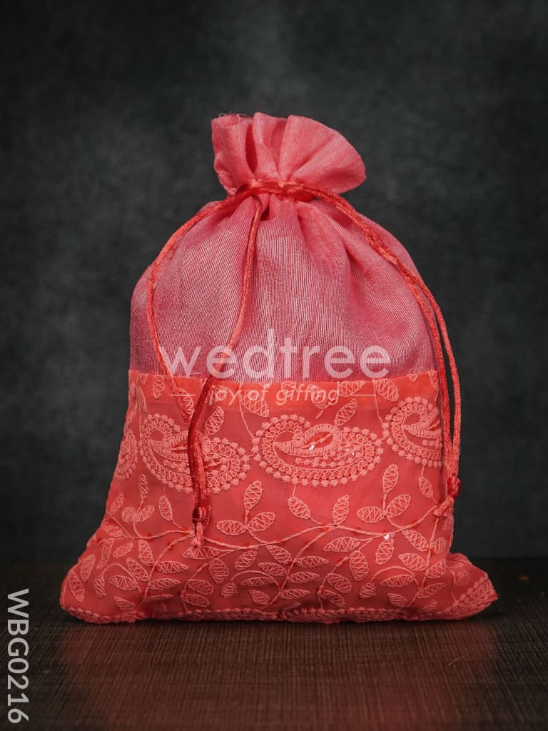 String Bag with Mango Design Embroidery work - 8  x 11 Inches - WBG0216
