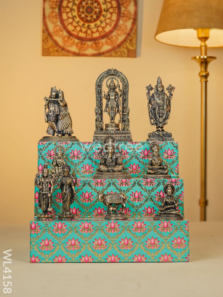 Swarna Golu 1 - Digital Printed Golu Padi & Brass Antique Idols - WL4158