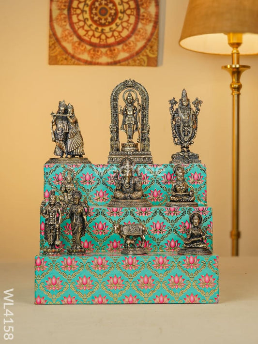 Swarna Golu 1 - Digital Printed Golu Padi & Brass Antique Idols - WL4158