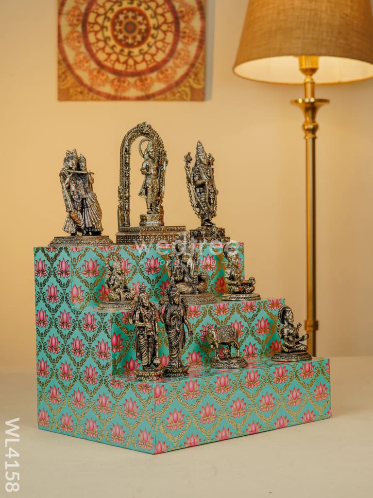 Swarna Golu 1 - Digital Printed Golu Padi & Brass Antique Idols - WL4158