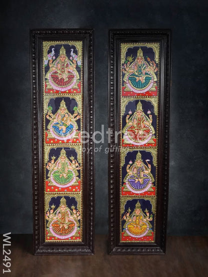 Tanjore Painting Ashtalakshmi - Flat (Gold foil) - 8 x 40 (2 Panel) - WL2491