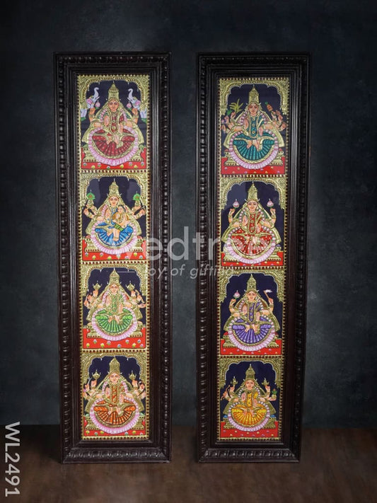 Tanjore Painting - Ashtalakshmi - Flat (Gold Foil) - 40x8 (2 Panel) - WL2491