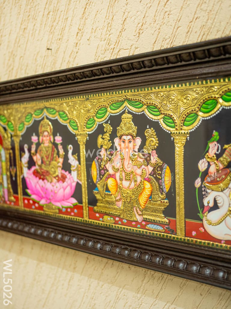 Tanjore Painting - Balaji-Gajalakshmi-Ganesha-Saraswathi-Murugan - Flat (Gold Foil) - 50x12 inch (5 in 1) - WL5026
