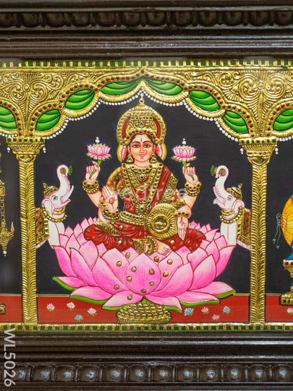 Tanjore Painting - Balaji-Gajalakshmi-Ganesha-Saraswathi-Murugan - Flat (Gold Foil) - 50x12 inch (5 in 1) - WL5026