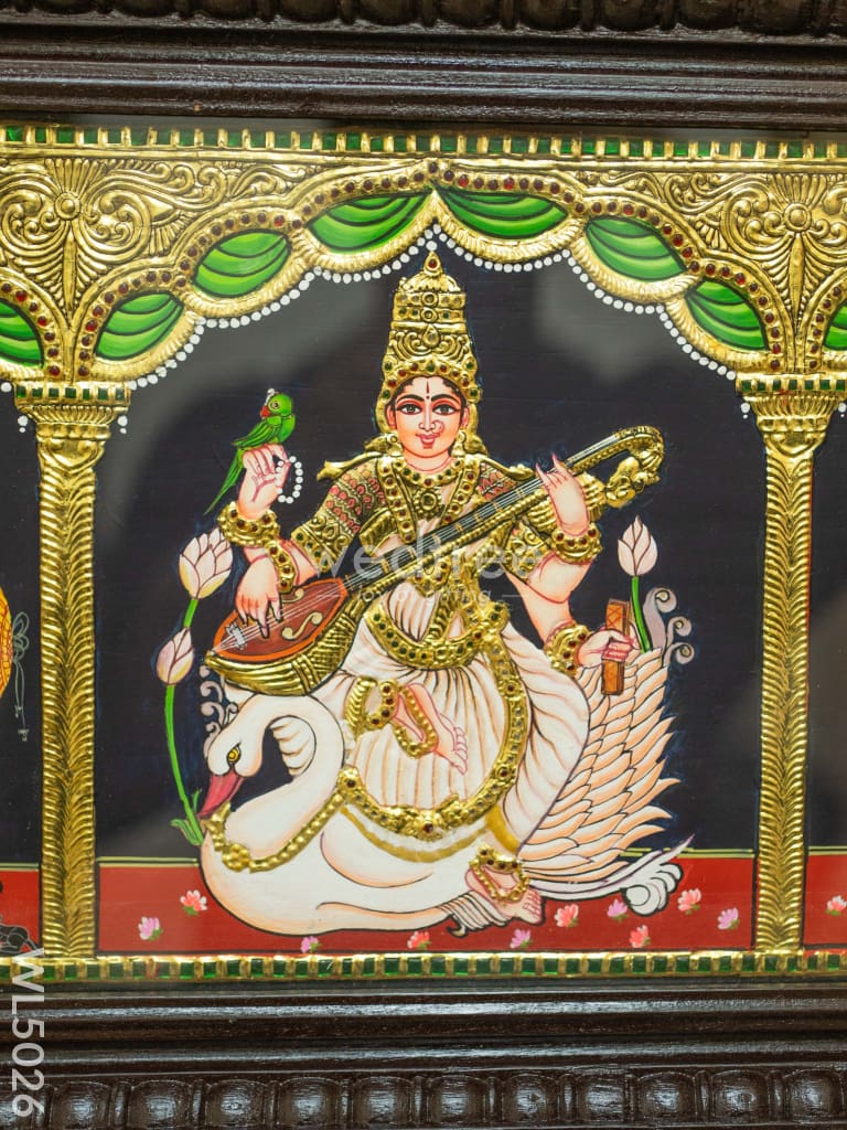 Tanjore Painting - Balaji-Gajalakshmi-Ganesha-Saraswathi-Murugan - Flat (Gold Foil) - 50x12 inch (5 in 1) - WL5026