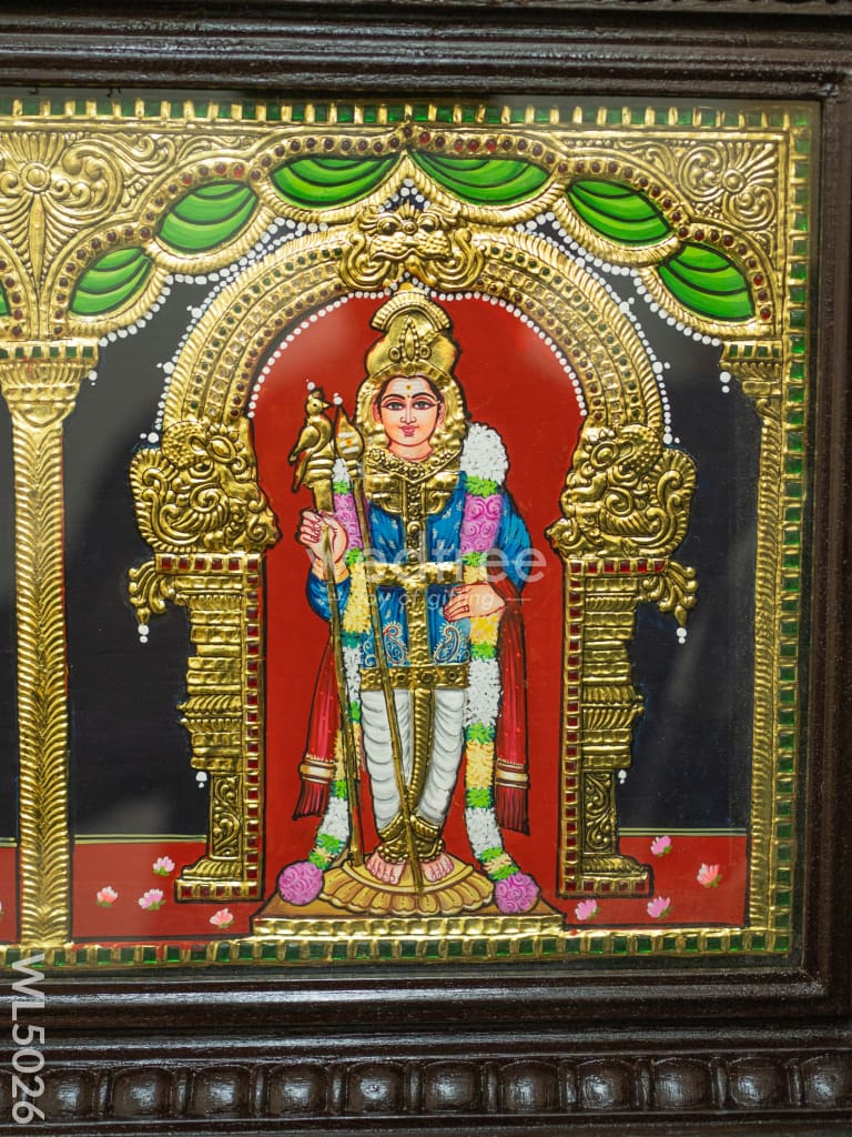 Tanjore Painting - Balaji-Gajalakshmi-Ganesha-Saraswathi-Murugan - Flat (Gold Foil) - 50x12 inch (5 in 1) - WL5026