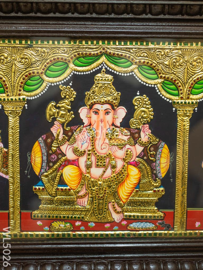 Tanjore Painting - Balaji-Gajalakshmi-Ganesha-Saraswathi-Murugan - Flat (Gold Foil) - 50x12 inch (5 in 1) - WL5026