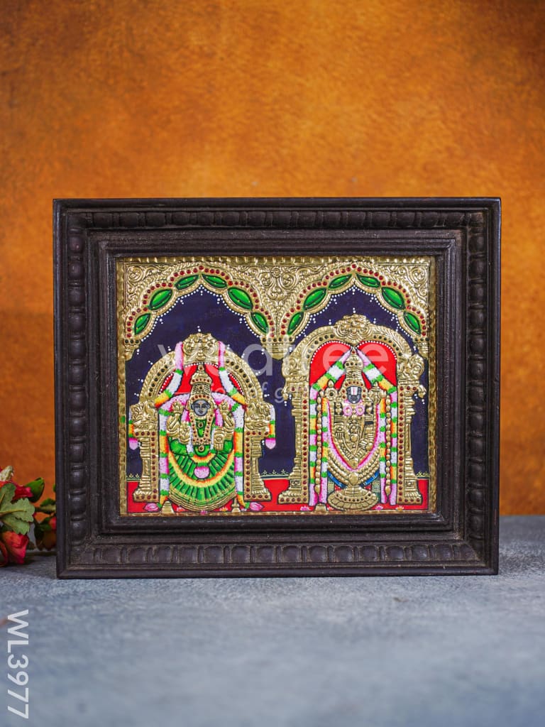Tanjore Painting - Balaji & Padmavathi 10 x 12 inch - Flat [Gold Foil] - WL3977