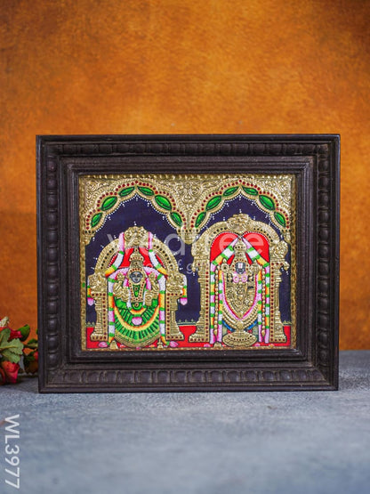 Tanjore Painting - Balaji & Padmavathi 10 x 12 inch - Flat [Gold Foil] - WL3977