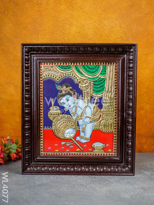 Tanjore Painting - Butter Krishna - Flat (Gold Foil) - 12x10 inch - WL4077
