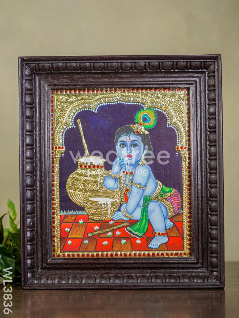 Tanjore Painting - Butter Krishna (Semi Embossed) - 12x10 inch - WL3836