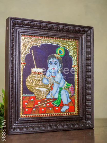 Tanjore Painting - Butter Krishna (Semi Embossed) - 12x10 inch - WL3836