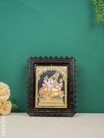 Tanjore Painting Chettinad Frame - Ganesha - Flat (Gold Foil) - 8 x 6 inch - WL4589