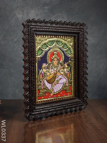 Tanjore Painting (Chettinad Frame) - Saraswathi - Flat (Gold Foil) - 10x8 inch - WL0337