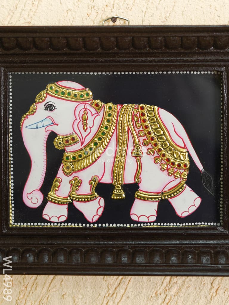 Tanjore Painting - Elephant - Flat (Gold Foil) - 8x6 inch - WL4989