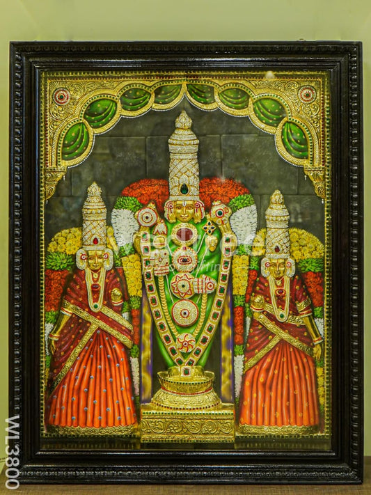 Tanjore Painting - Balaji-Padmavati Thayar - Embossed - 4x3 ft - WL3800