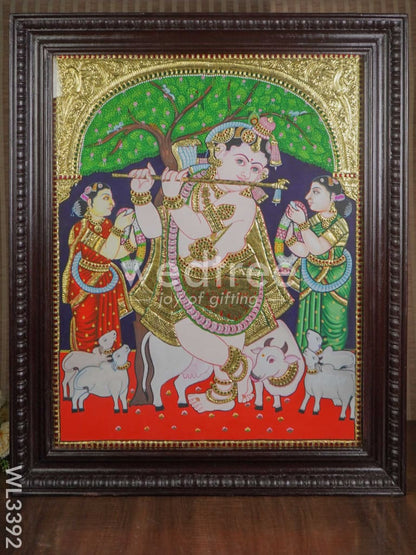 Tanjore painting Flute Krishna (Semi Embossed) - 30x24 inch - WL3392