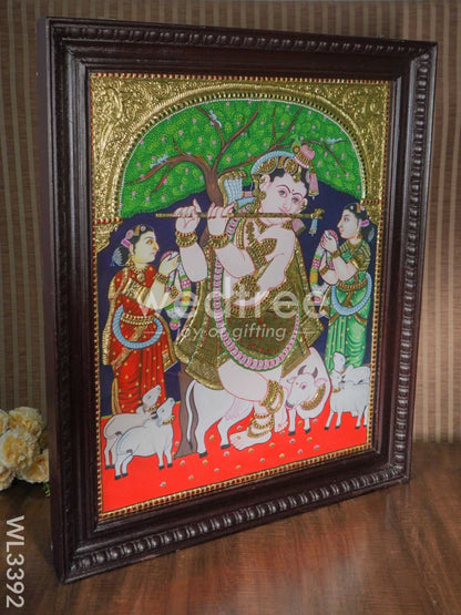 Tanjore painting Flute Krishna (Semi Embossed) - 30x24 inch - WL3392