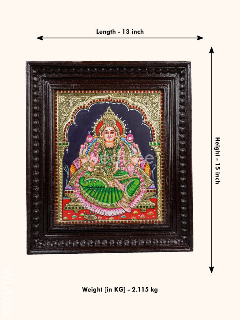 Tanjore Painting - Gajalakshmi 12 x 10 inch - Flat [Gold Foil] - WL4262