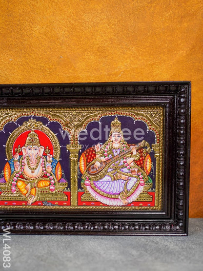 Tanjore Painting - Gajalakshmi-Ganesha-Saraswathi 24 x 10 inch - Flat [Gold Foil] - WL4083