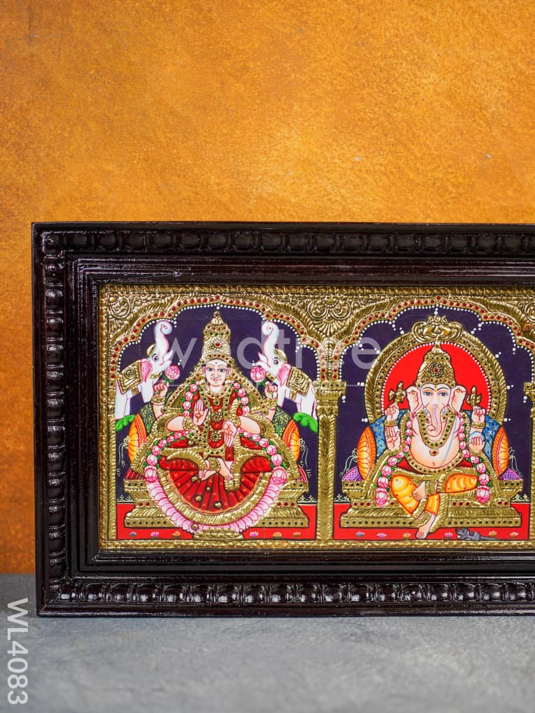 Tanjore Painting - Gajalakshmi-Ganesha-Saraswathi 24 x 10 inch - Flat [Gold Foil] - WL4083